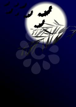 Royalty Free Clipart Image of Bats in Front of a Full Moon