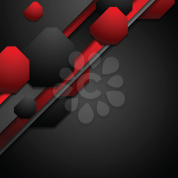 Black and red tech background with geometric shapes. Vector design