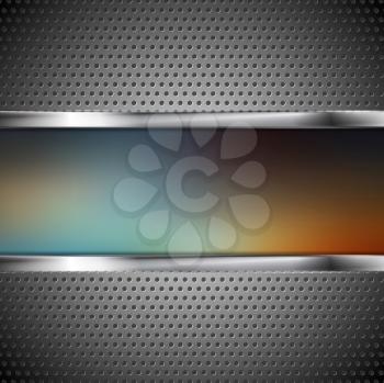 Blurred banner and perforated metal texture. Vector background