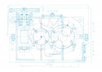 Vector background of abstract engineering drawing. Tech documentation of detail reducer project. Blueprint design