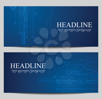 Blue tech banners with circuit board design. Vector background