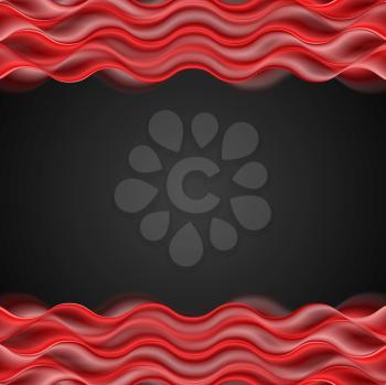 Abstract red wavy dark background. Vector design