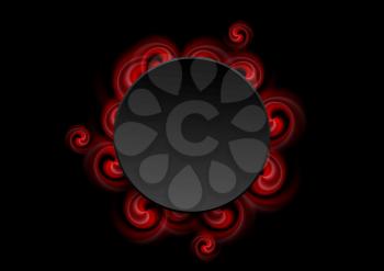 Abstract red swirl shapes and black circle. Vector graphic background