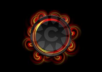 Abstract bright swirl shapes and black circle. Vector graphic background