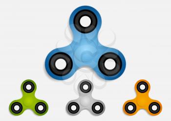 Set of hand fidget spinner toys for stress relief. Vector abstract background
