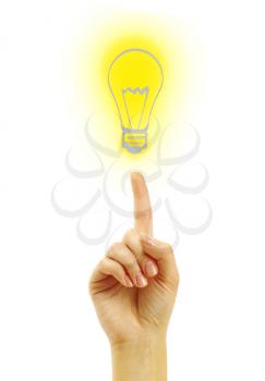 Royalty Free Photo of a Hand With a Light Bulb Drawing