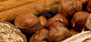 Royalty Free Photo of Coffee Beans, Cinnamon and Nuts
