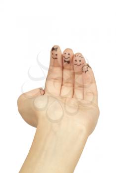 Royalty Free Photo of Faces Drawn on a Hand