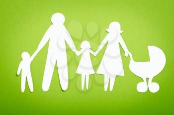 Closeup of paper family on white background