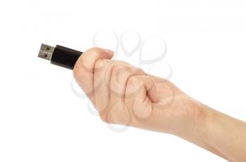 hand with an USB flash isolated over white