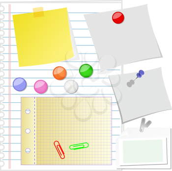 Royalty Free Clipart Image of a Set of Papers and Pins