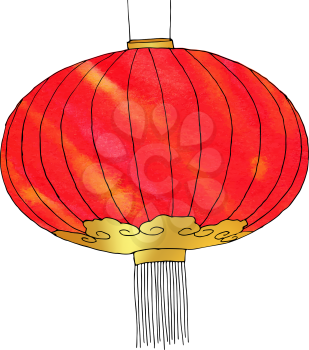 Hand drawn watercolor Chinese Lantern. Chinese New Year. Vector illustration