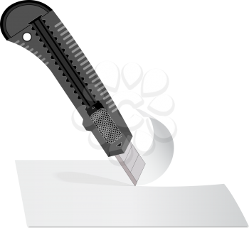 Royalty Free Clipart Image of a Knife Cutting Paper
