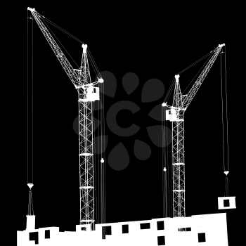 Royalty Free Clipart Image of Cranes on a Building