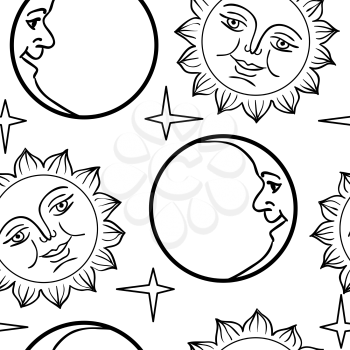 Royalty Free Clipart Image of a Moon and Sun Background