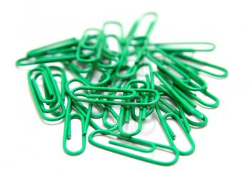 Color paper clips to background. Isolated on white background