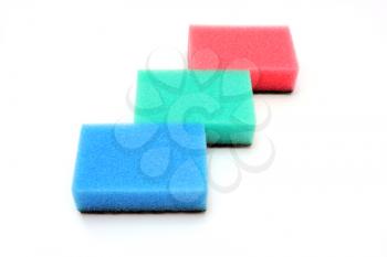 Multicolored sponges color isolated on white background, unhygienic; 