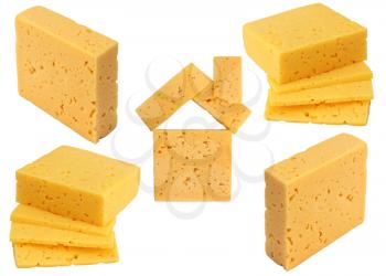 Set pieces of cheese isolated on a white background
