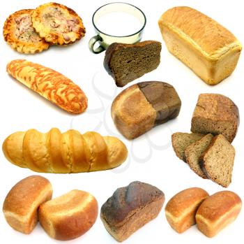 set of ruddy long loaf of bread with the fried crust is isolated on a white background