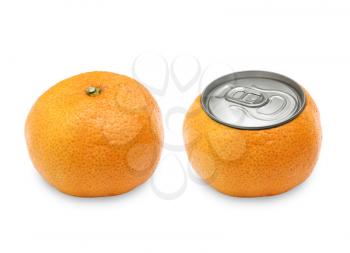 two tangerine on white background, with a cover of gin and normal.