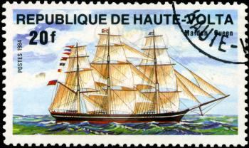 REPUBLIC OF UPPER VOLTA- CIRCA 1984: A stamp printed in Republic of Upper Volta shows the ship Malden Queen, series is devoted to sailing vessels, circa 1984