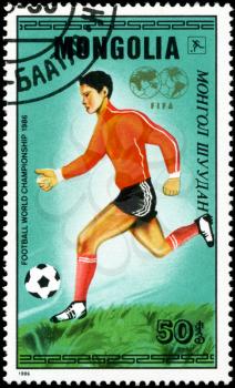 MONGOLIA - CIRCA 1986: A stamp printed by Mongolia, shows World Cup Soccer Championships, circa 1986
