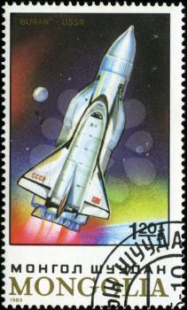 MONGOLIA - CIRCA 1989: stamp printed by Mongolia, shows spaceship Buran , circa 1989.