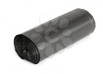 Roll of plastic garbage bags isolated on white