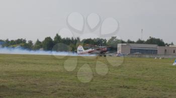 MOSCOW - SEP 2: The An-2 aircraft takes off at a celebration in honor of the 70th anniversary of the release of the first aircraft on September 2, 2017 in Moscow, Russia.