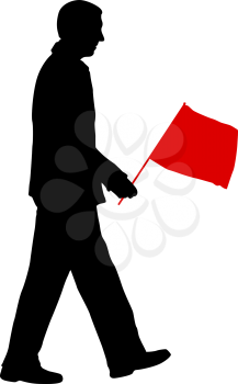 Black silhouettes of man with flag on white background.