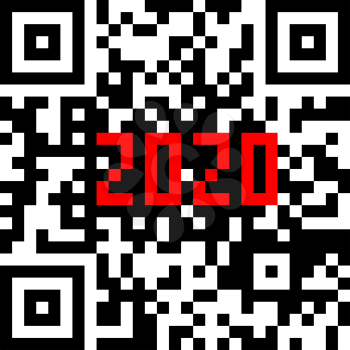 Modern technologies 2020 written inside a QR code.