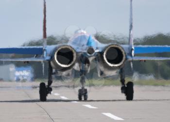 Moscow Russia Zhukovsky Airfield 31 August 2019: aerobatic Su-35 perfoming demonstration flight of the international aerospace salon MAKS-2019.