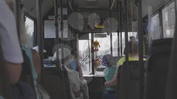 BARNAUL - AUGUST 21 Passengers in the bus inside view on August 21, 2018 in Barnaul, Russia.