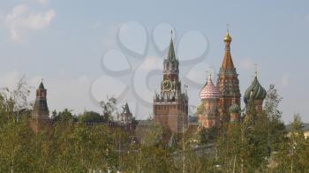 Moscow Red square. St Basils cathedral and Spasskaya tower.