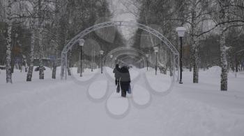 BARNAUL - JANUARY 21 Woman walking down by alley in the winter park on January 21, 2018 in Barnaul, Russia.