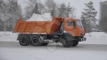 BARNAUL - JANUARY 21 Truck removal of snow on January 21, 2020 in Barnaul, Russia.