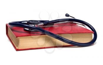 stethoscope on red book isolated on white background
