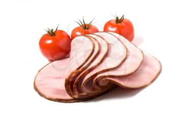sliced smoked meat isolated on white background
