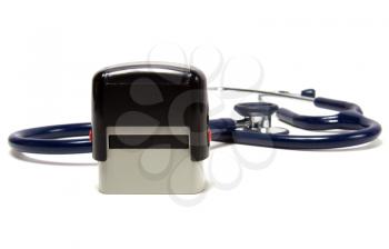 stethoscope and doctor seal isolated on white background