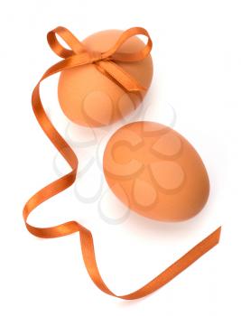 Easter eggs with festive bow isolated on white background