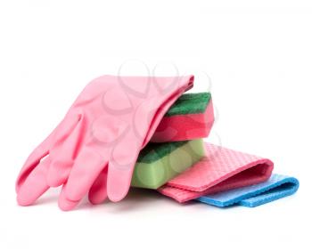 sponges group and gloves isolated on the white background