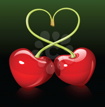 Royalty Free Photo of a Cherries With Stems Forming a Heart