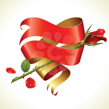 Royalty Free Clipart Image of a Ribbon Heart and Rose