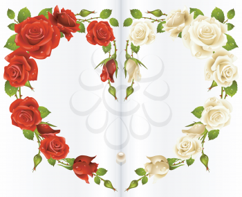 Royalty Free Clipart Image of Roses in a Book Forming a Heart