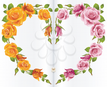 Royalty Free Clipart Image of Roses in a Book Forming a Heart