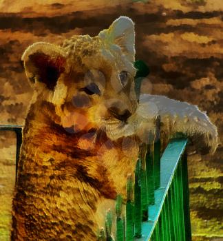 Royalty Free Photo of a Lion Cub Painting