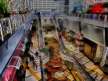 Royalty Free Photo of a Shopping Mall on Canvas