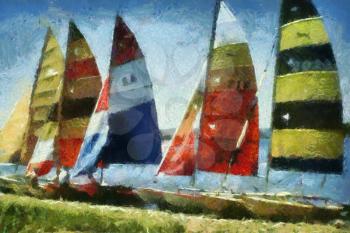 Royalty Free Photo of a Painting of Catamarans