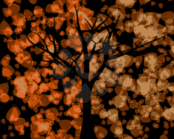 Tree Silhouette with Brown and Beige Autumn Leaves Background VB
