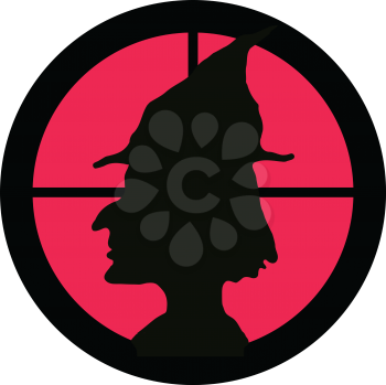 In the scope series – Witch in the crosshair of a gun’s telescope. Can be symbolic for need of protection, being tired of, intolerance or being under investigation.
